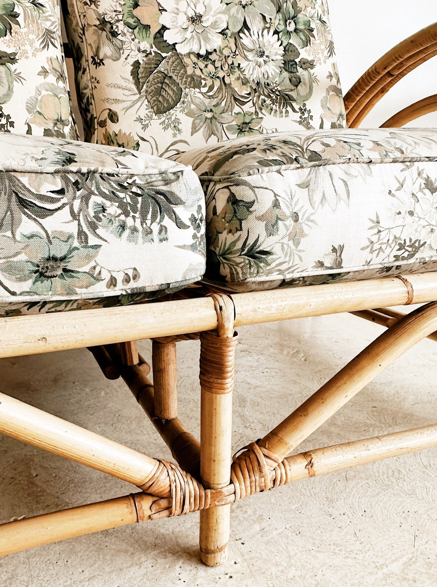 40s Vintage Rattan Paul Frankl Style Rattan Cane Armchair & Two Seater Set
