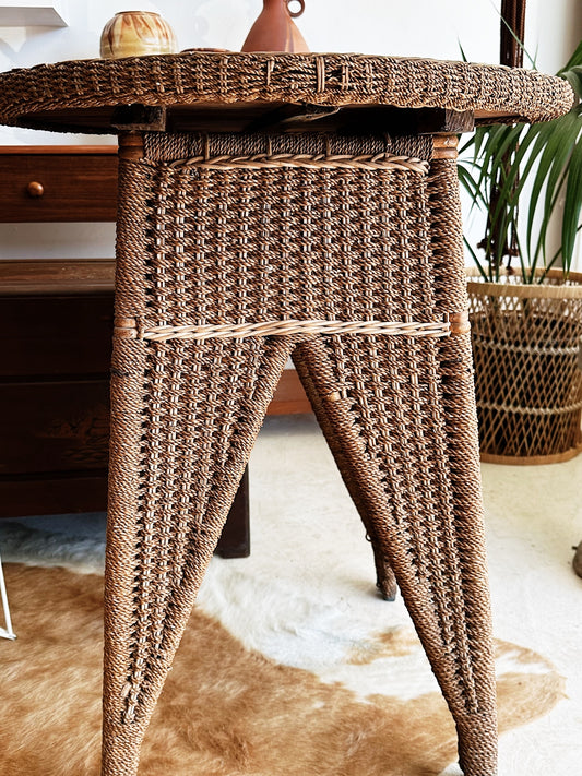 40s Vintage Stunning Seagrass Side Table / Occassional Table