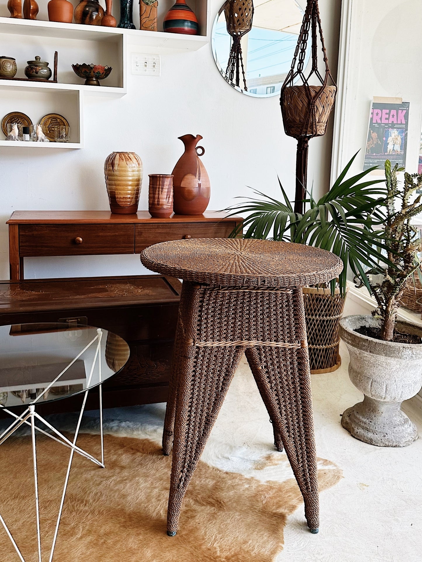 40s Vintage Stunning Seagrass Side Table / Occassional Table