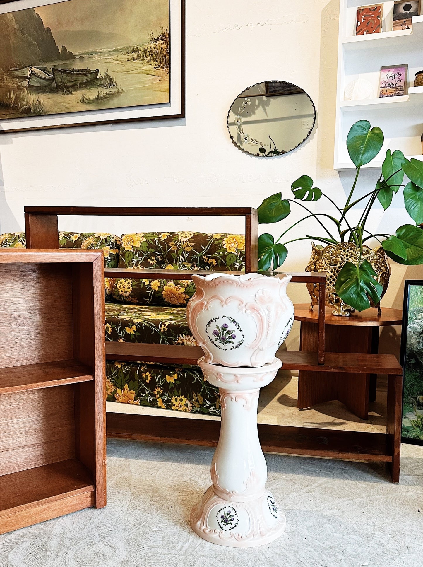 60s Vintage Floral Doilly Ceramic Jardinière Plant Stand