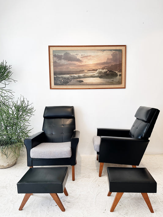 60s Vintage Mid Century Vinyl Recliner Armchairs & Footstools