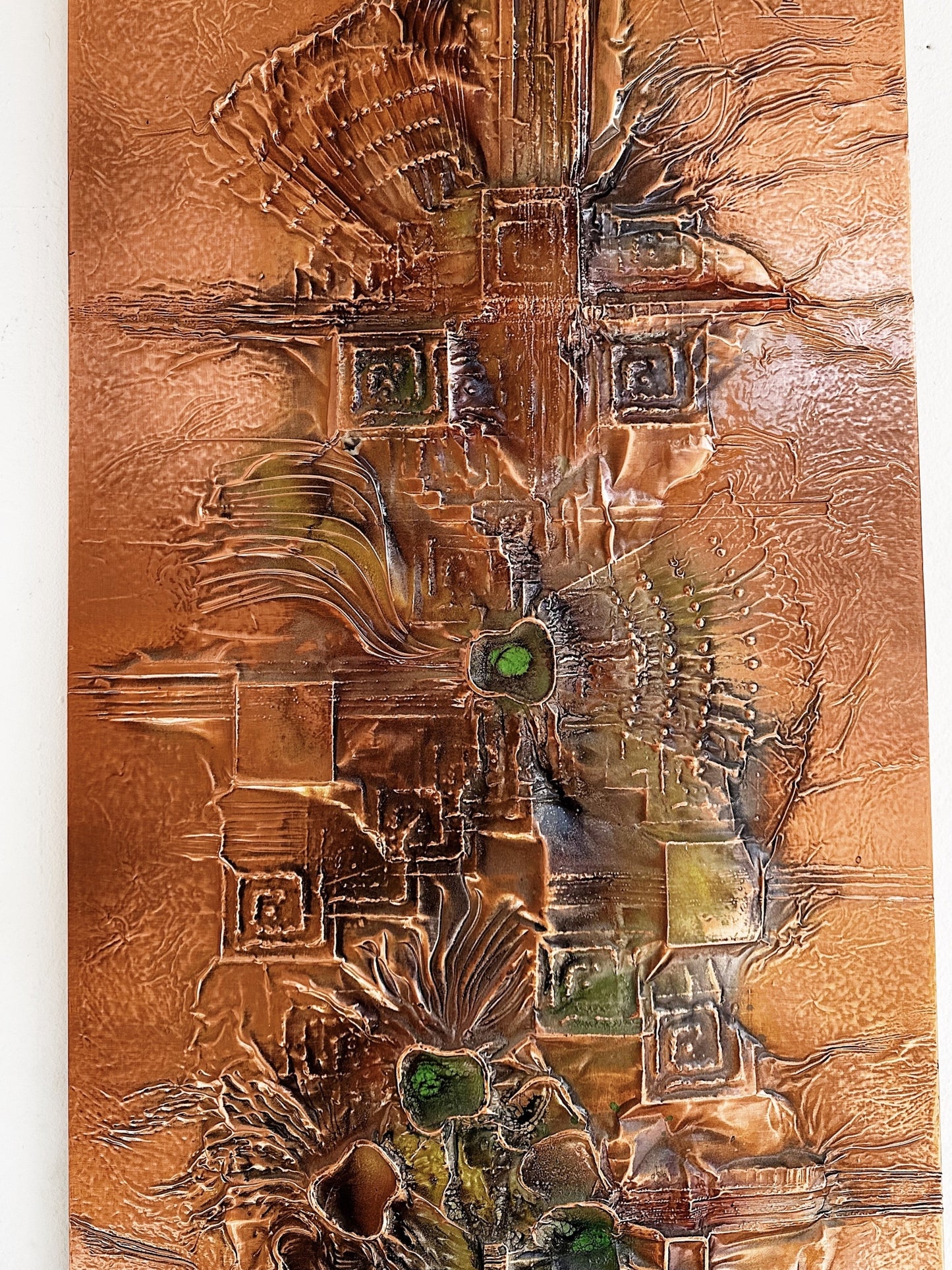 70s Vintage Abstract Copper Folk Art Wall Hanging