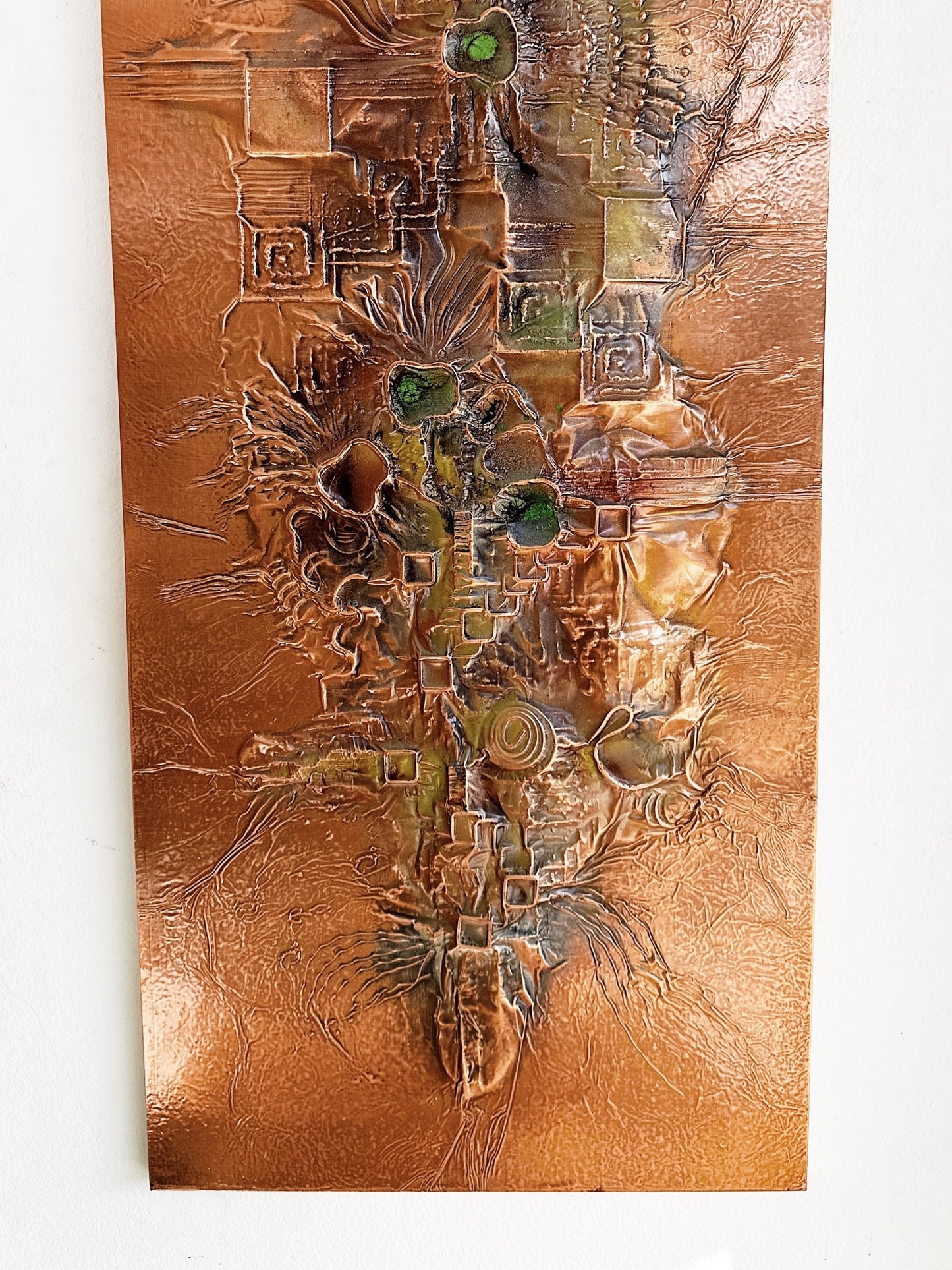 70s Vintage Abstract Copper Folk Art Wall Hanging