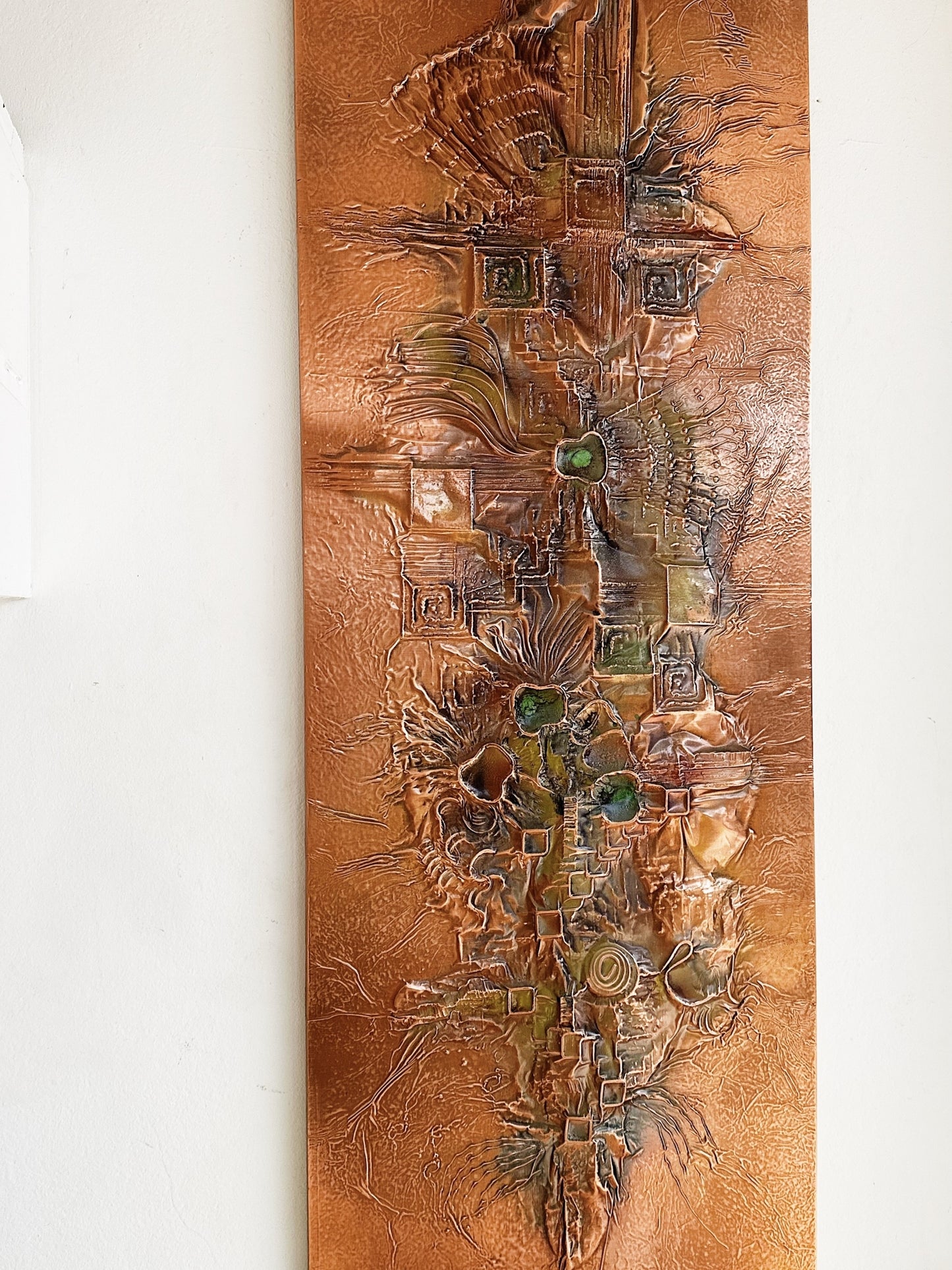 70s Vintage Abstract Copper Folk Art Wall Hanging