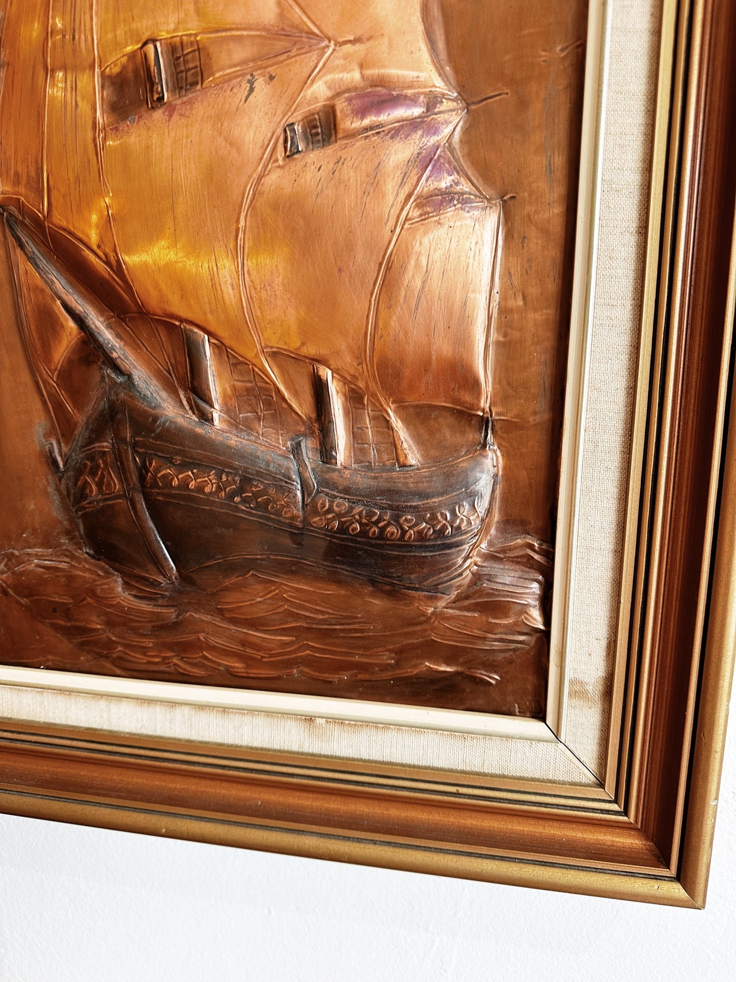 70s Vintage Handmade Ship Copper Art