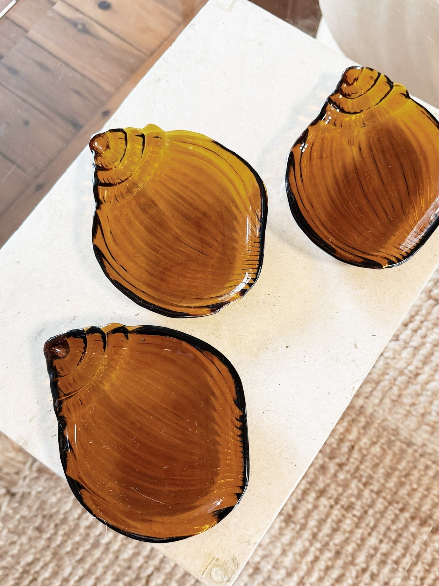 70s 80s Vintage Amber Glass Shell Keep Alls / Plates