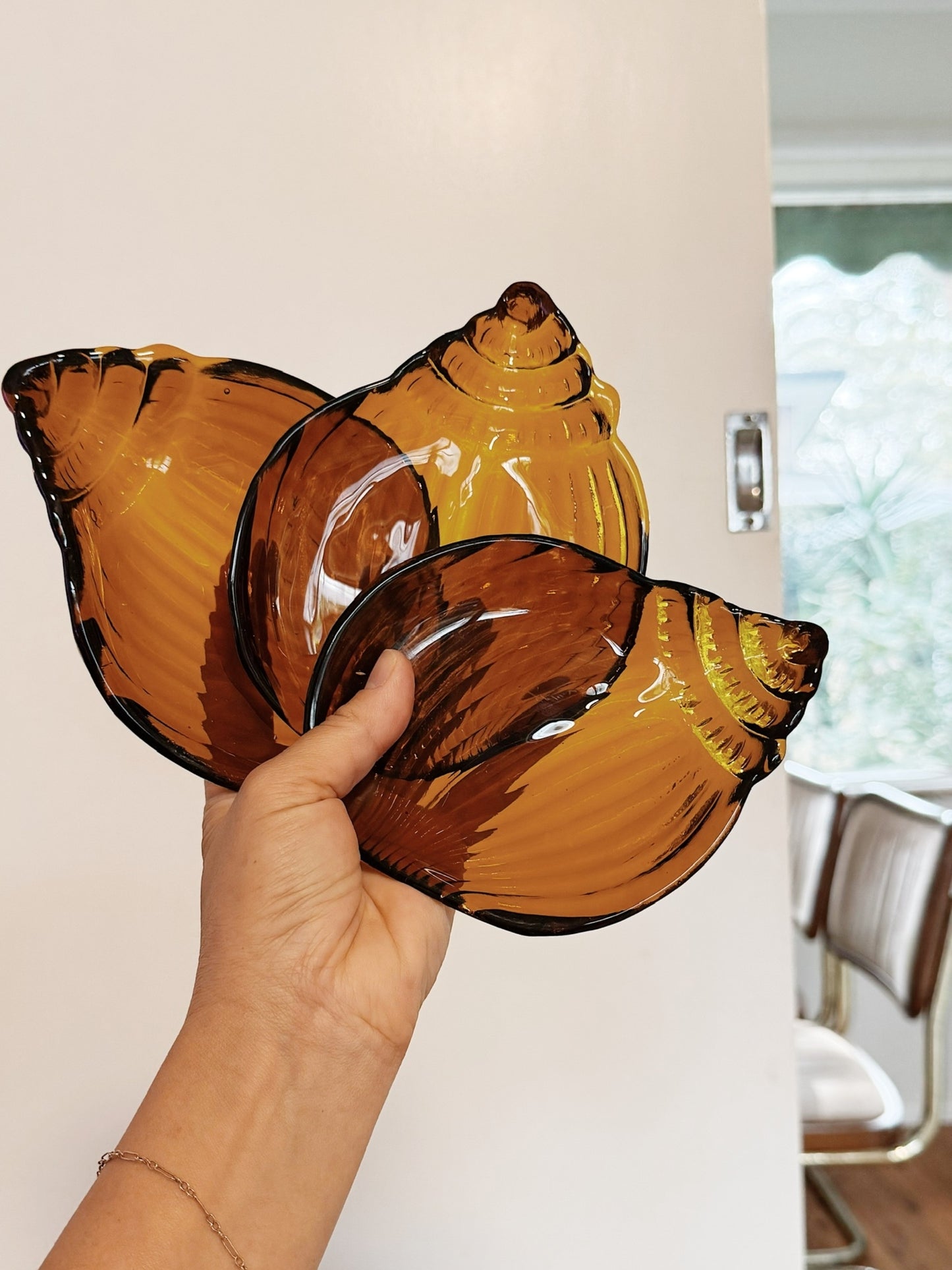 70s 80s Vintage Amber Glass Shell Keep Alls / Plates