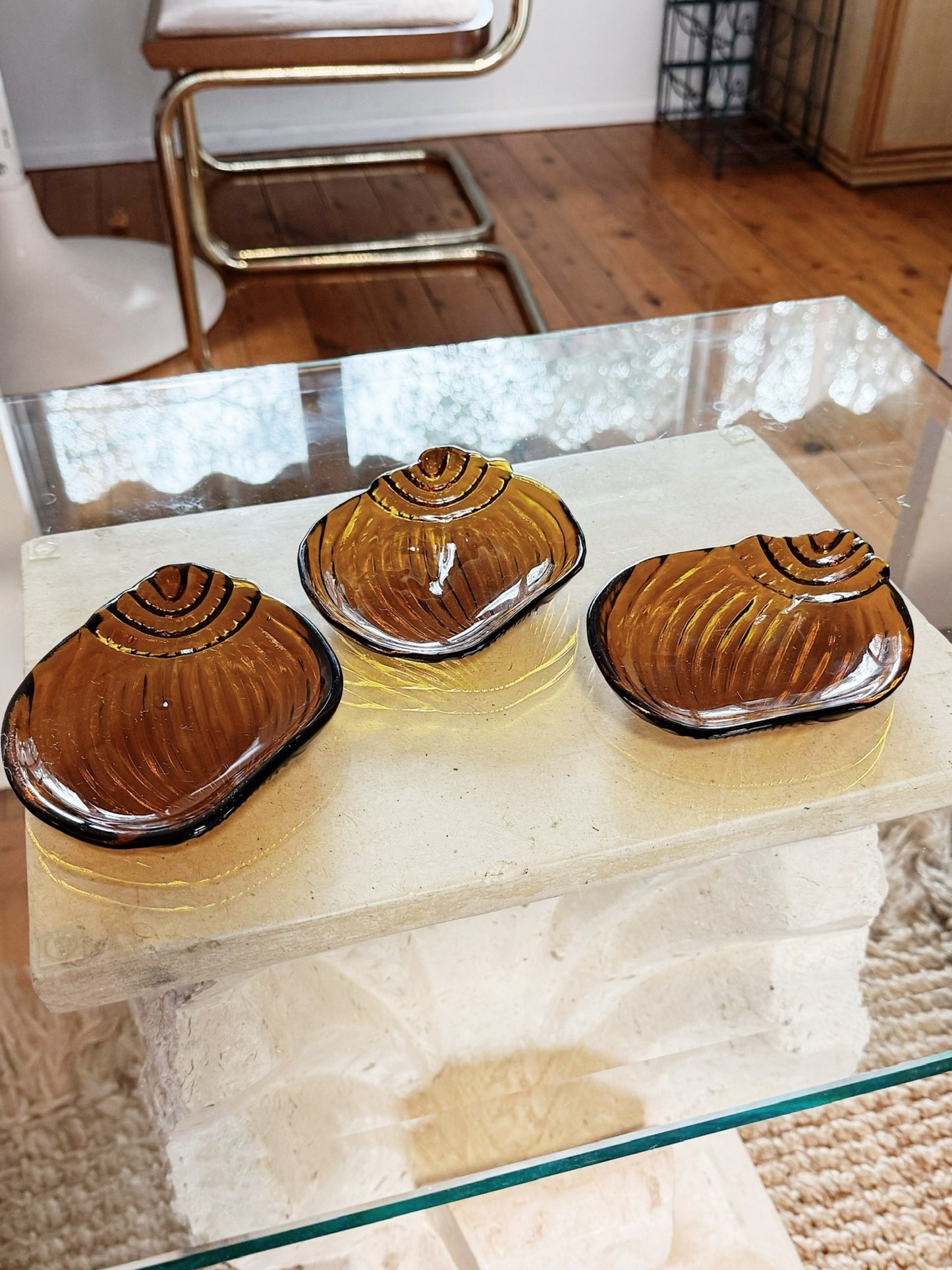 70s 80s Vintage Amber Glass Shell Keep Alls / Plates