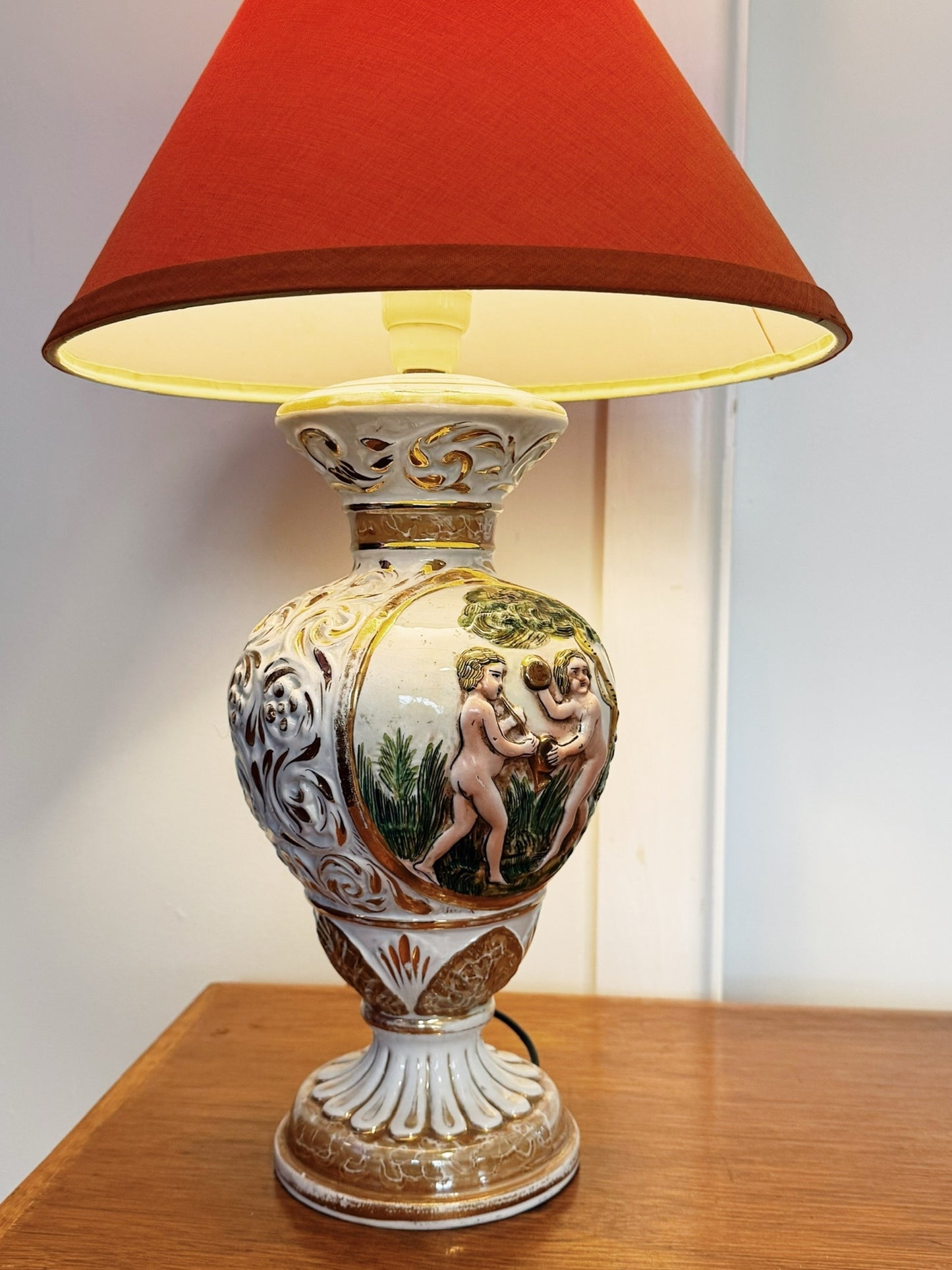 70s Vintage Italian Capodimonte Porcelain Pottery Lamp