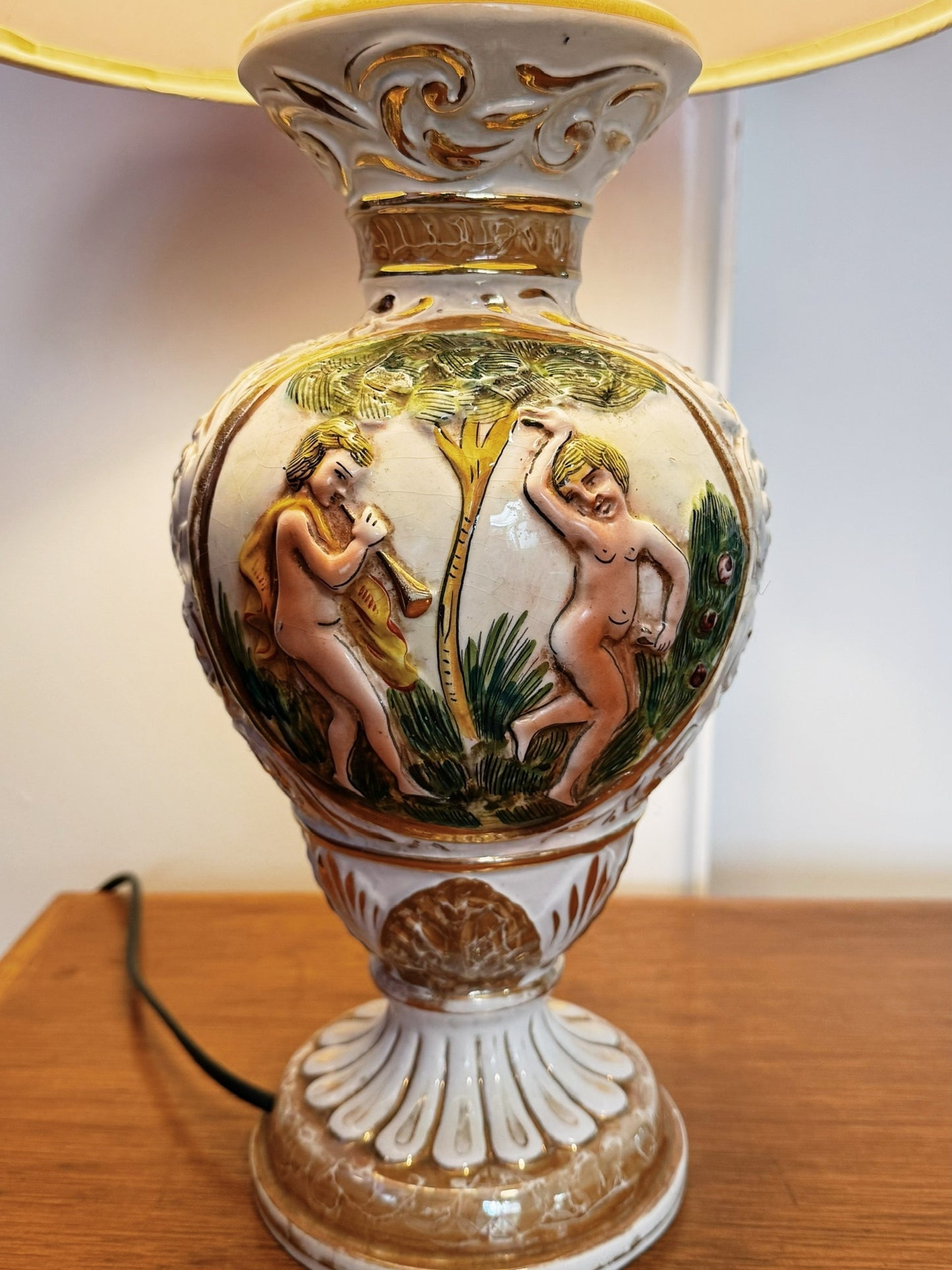 70s Vintage Italian Capodimonte Porcelain Pottery Lamp