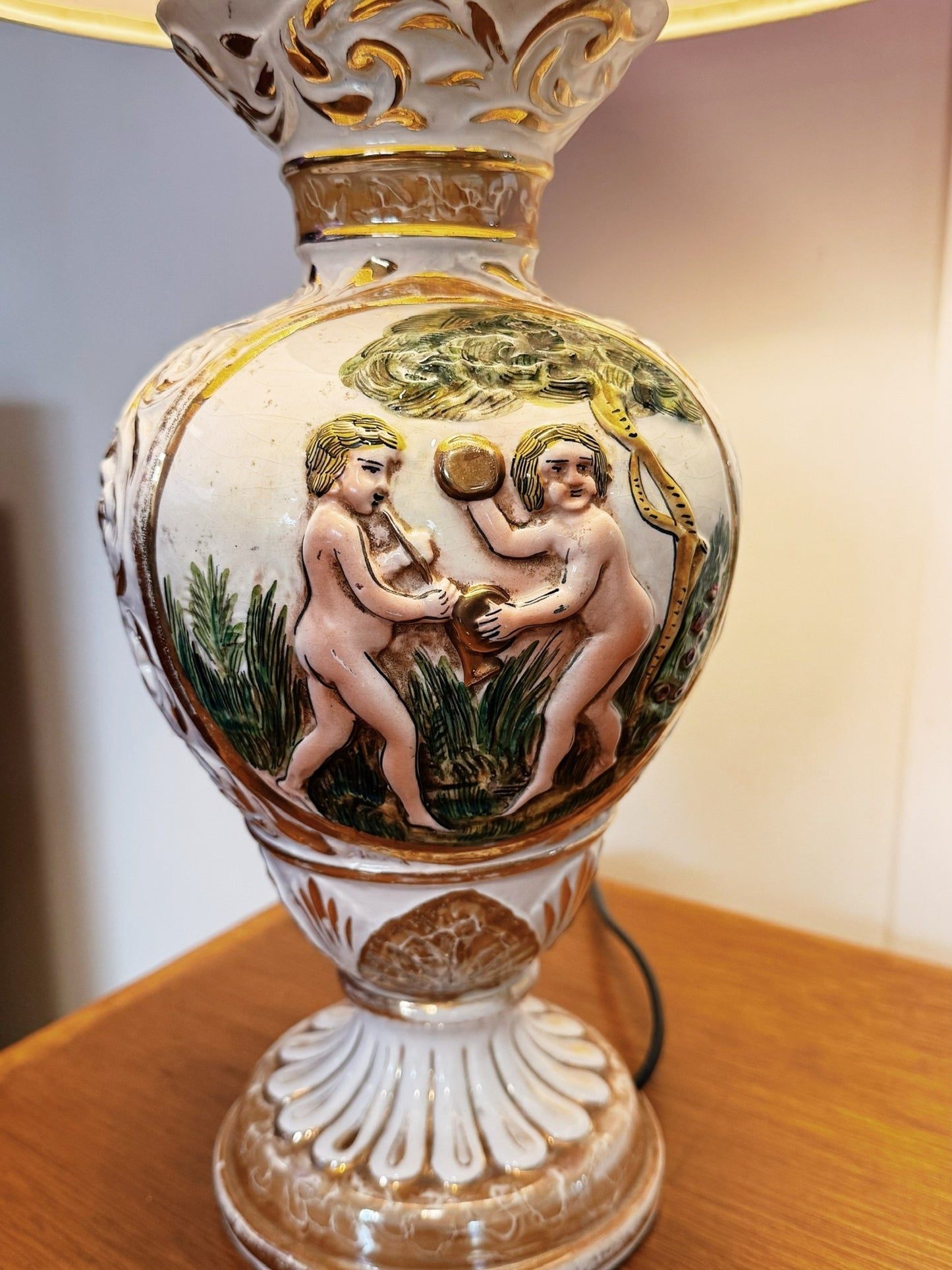 70s Vintage Italian Capodimonte Porcelain Pottery Lamp