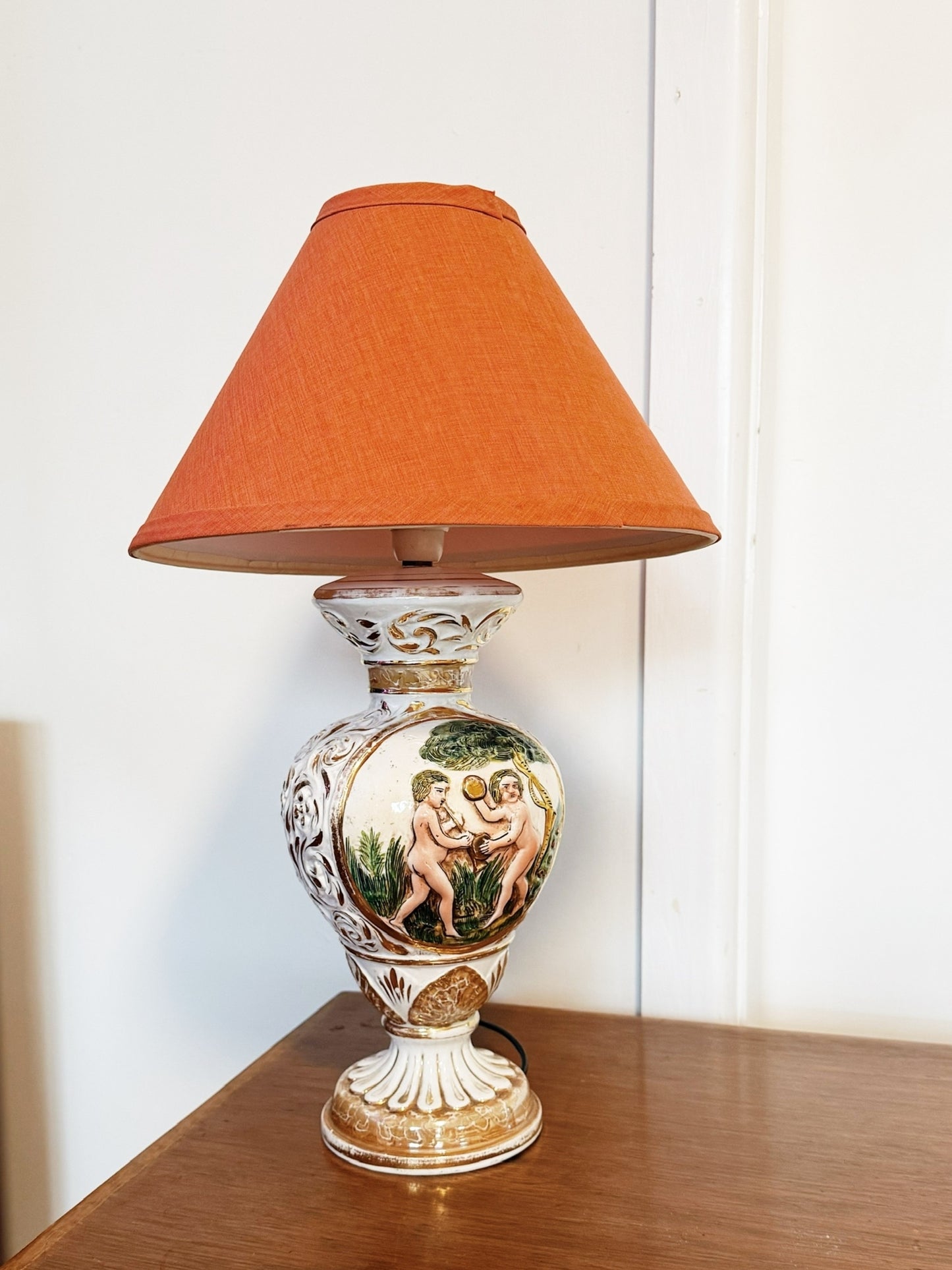 70s Vintage Italian Capodimonte Porcelain Pottery Lamp