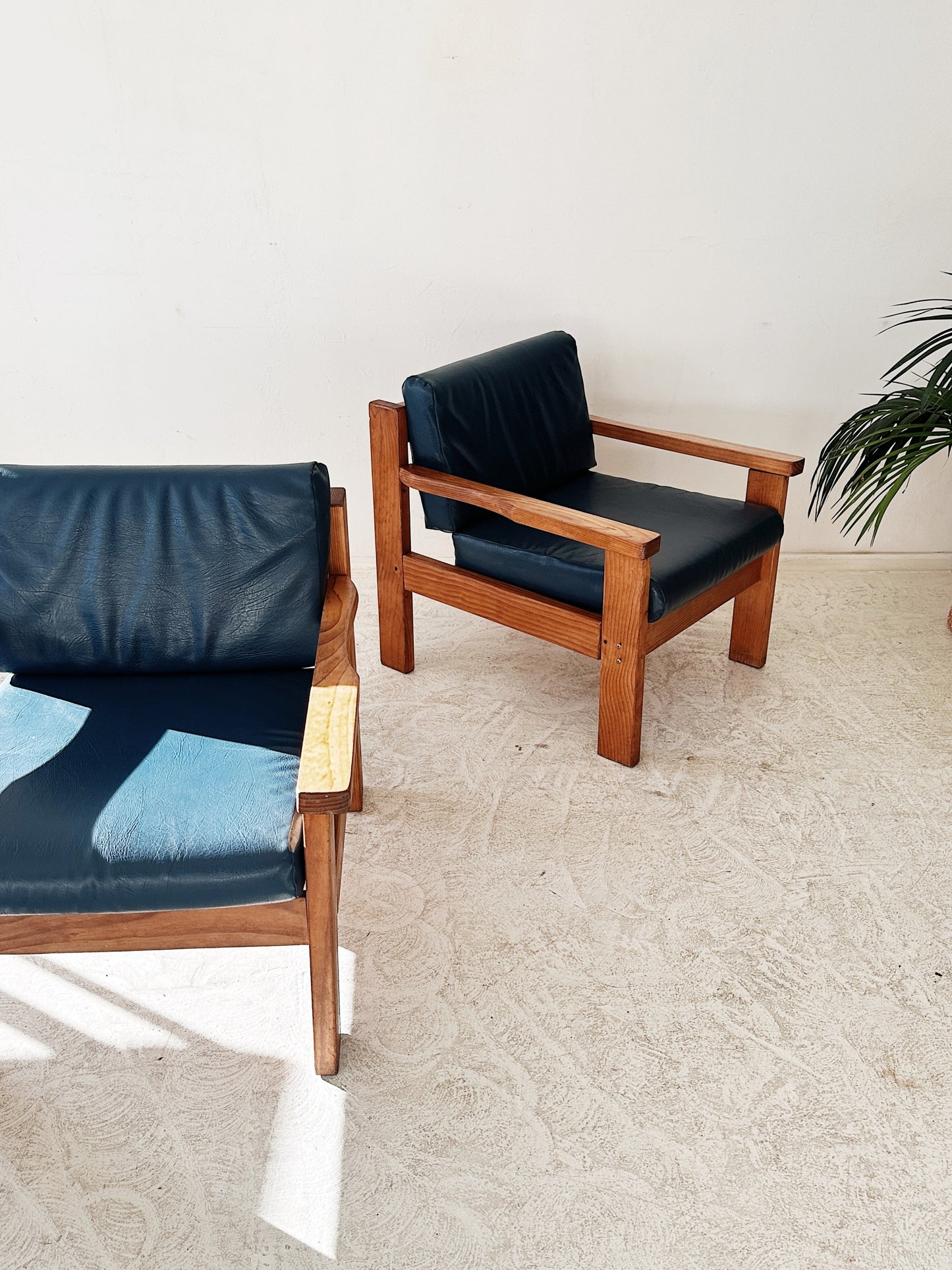 70s Vintage Mid Century Pine Armchairs / Set of 2