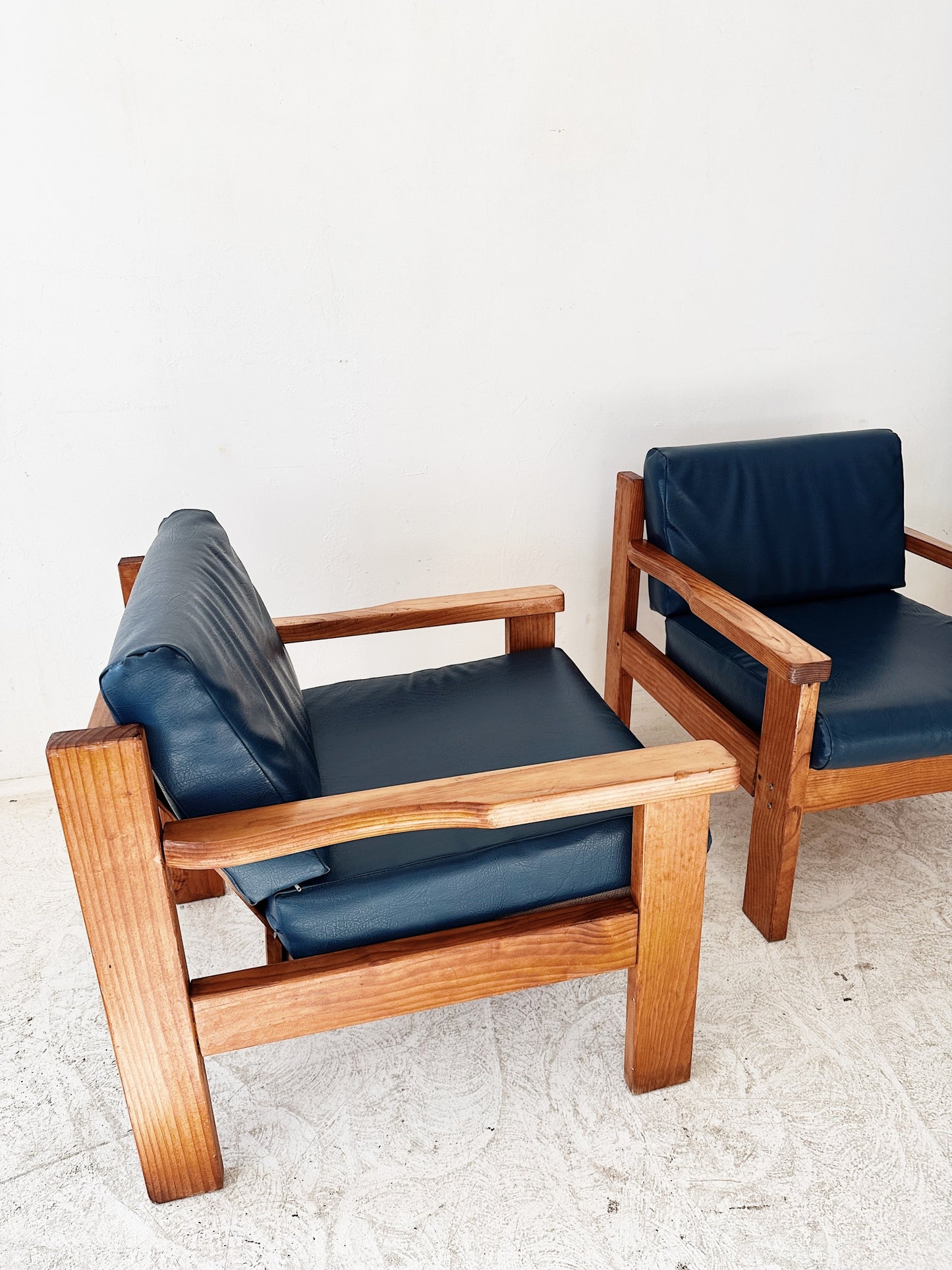 70s Vintage Mid Century Pine Armchairs / Set of 2