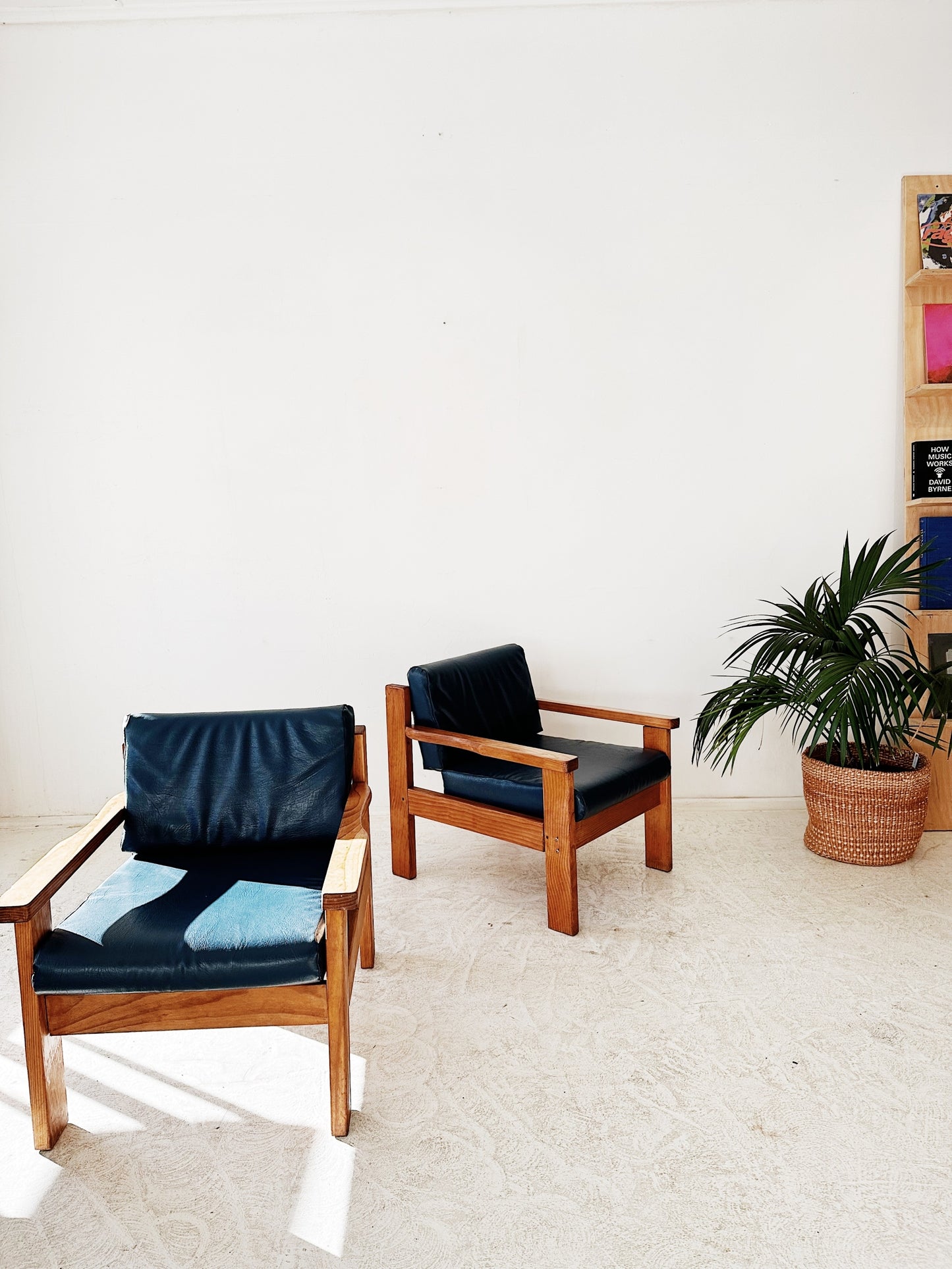 70s Vintage Mid Century Pine Armchairs / Set of 2