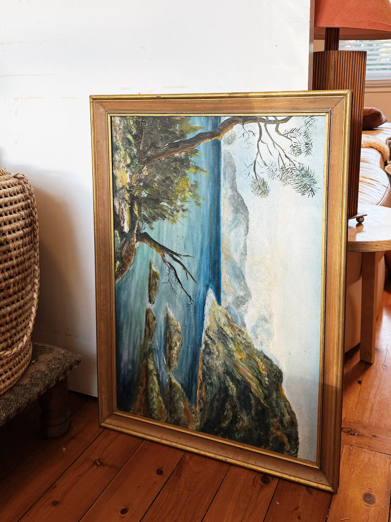 70s Vintage Naive Landscape Painting