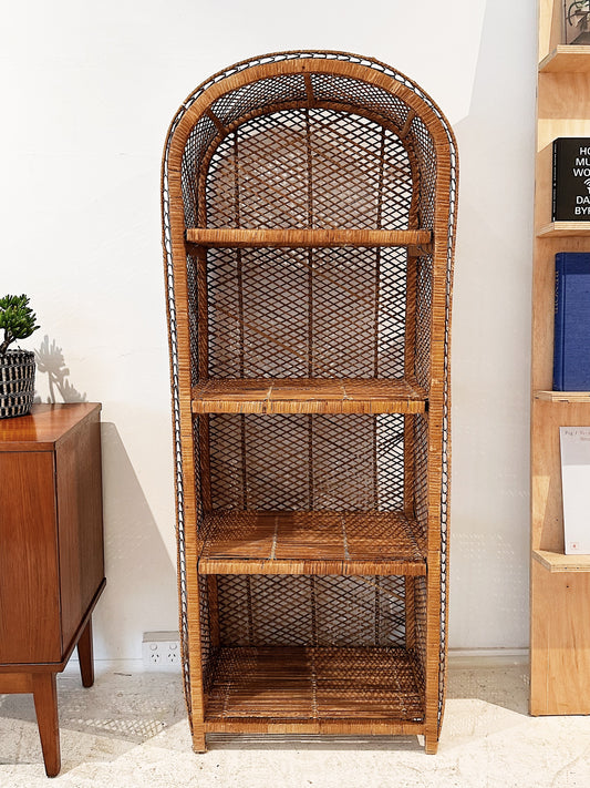 70s Vintage Peacock Cane Bookshelf