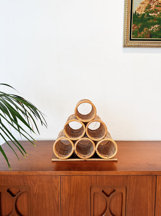 70s Vintage Pyramid Cane Wine Rack