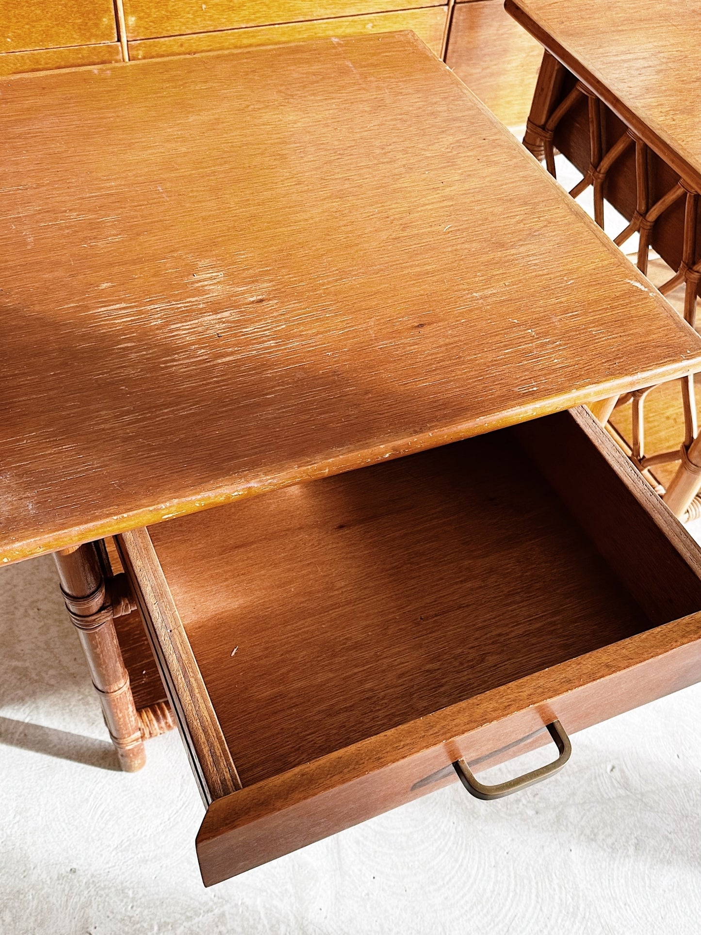 70s Vintage Rattan Chest of Drawers & 2 x Bedside Tables