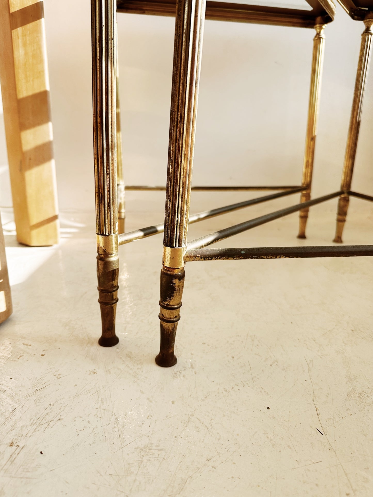 70s Vintage Triangular Gold Plated Solid Brass Side Tables / Set of 2