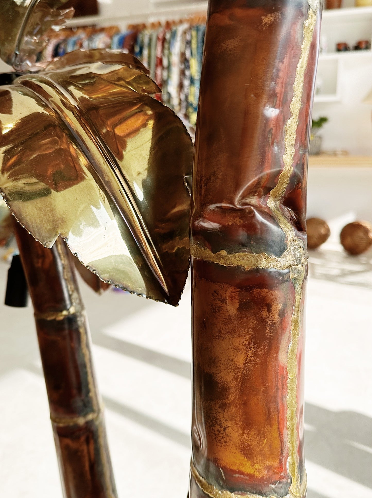 Rare 70s Vintage Italian Brass & Copper Palm Tree Floor Lamp