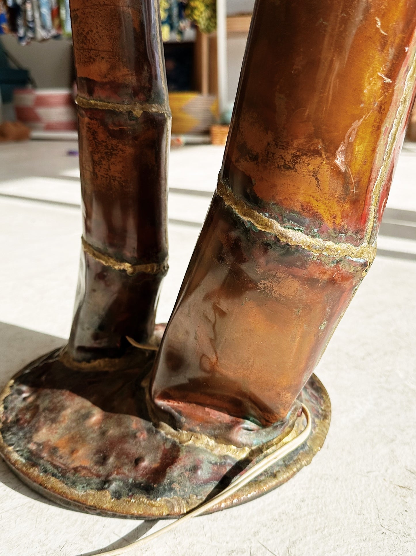 Rare 70s Vintage Italian Brass & Copper Palm Tree Floor Lamp