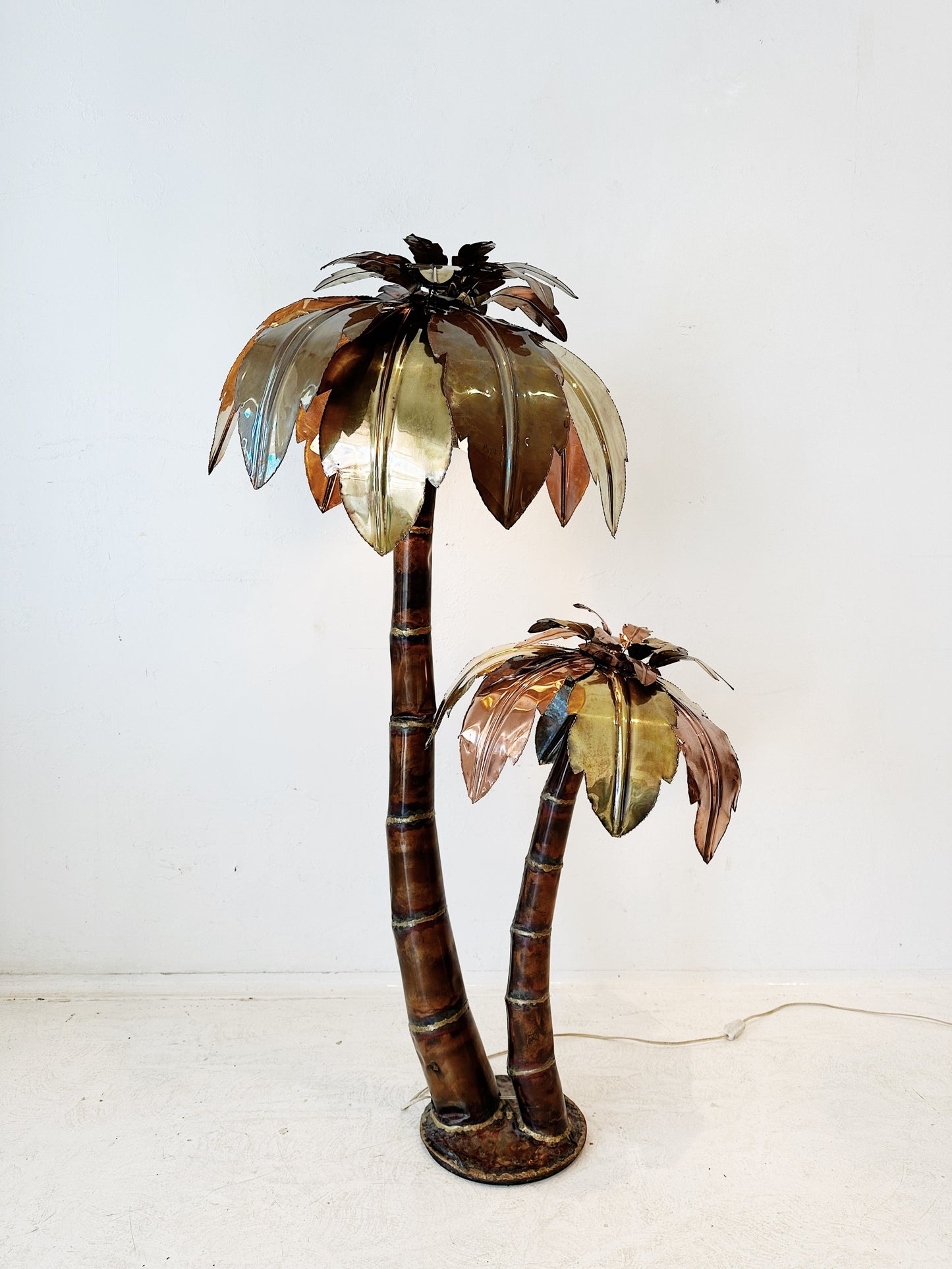 Rare 70s Vintage Italian Brass & Copper Palm Tree Floor Lamp
