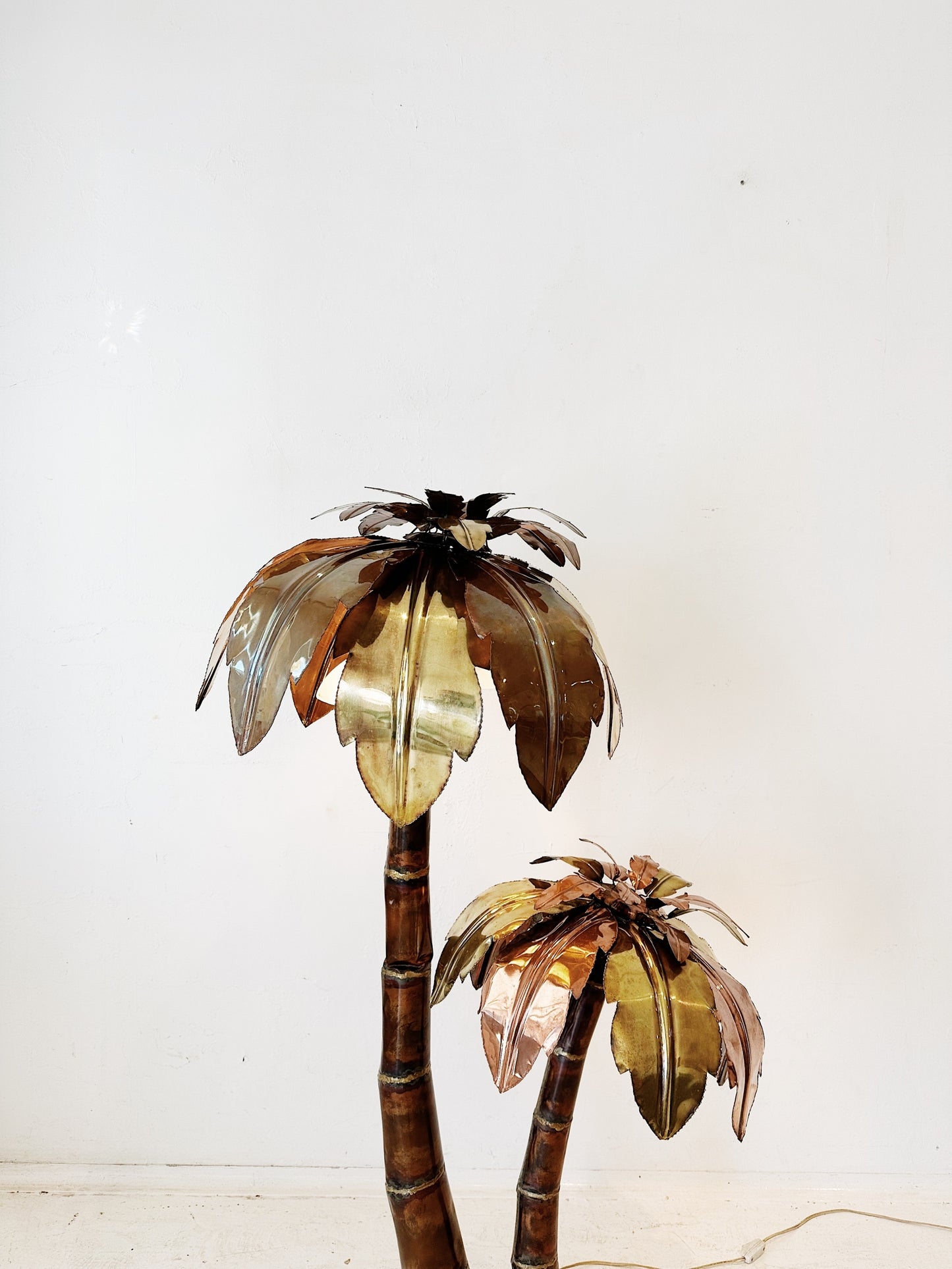 Rare 70s Vintage Italian Brass & Copper Palm Tree Floor Lamp