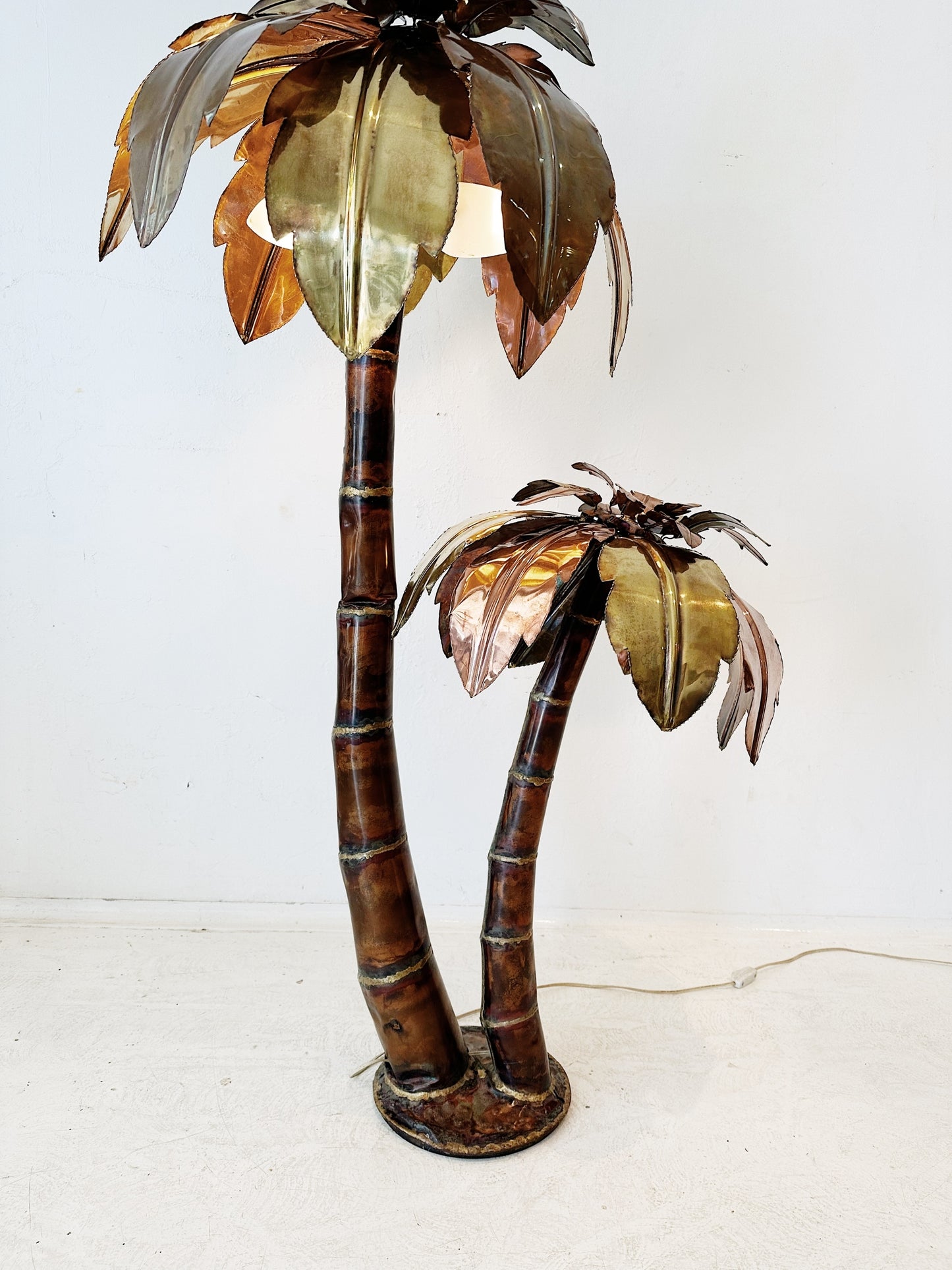 Rare 70s Vintage Italian Brass & Copper Palm Tree Floor Lamp