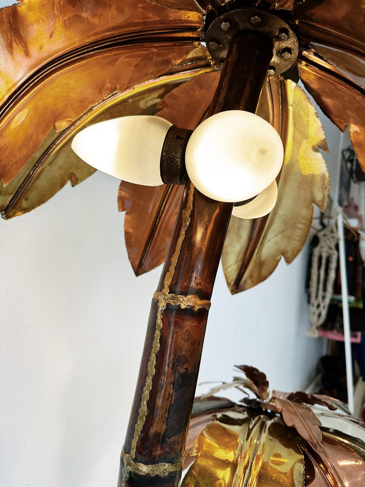 Rare 70s Vintage Italian Brass & Copper Palm Tree Floor Lamp