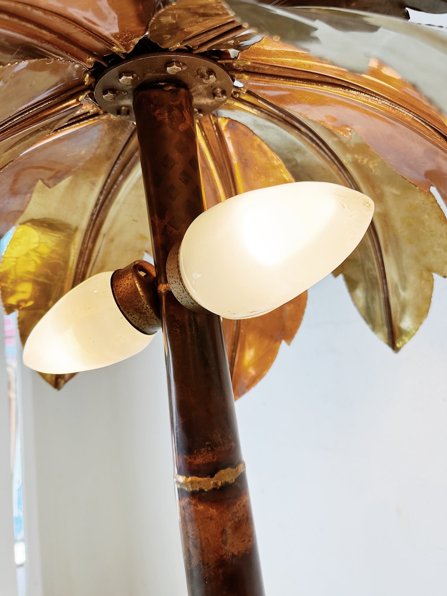 Rare 70s Vintage Italian Brass & Copper Palm Tree Floor Lamp