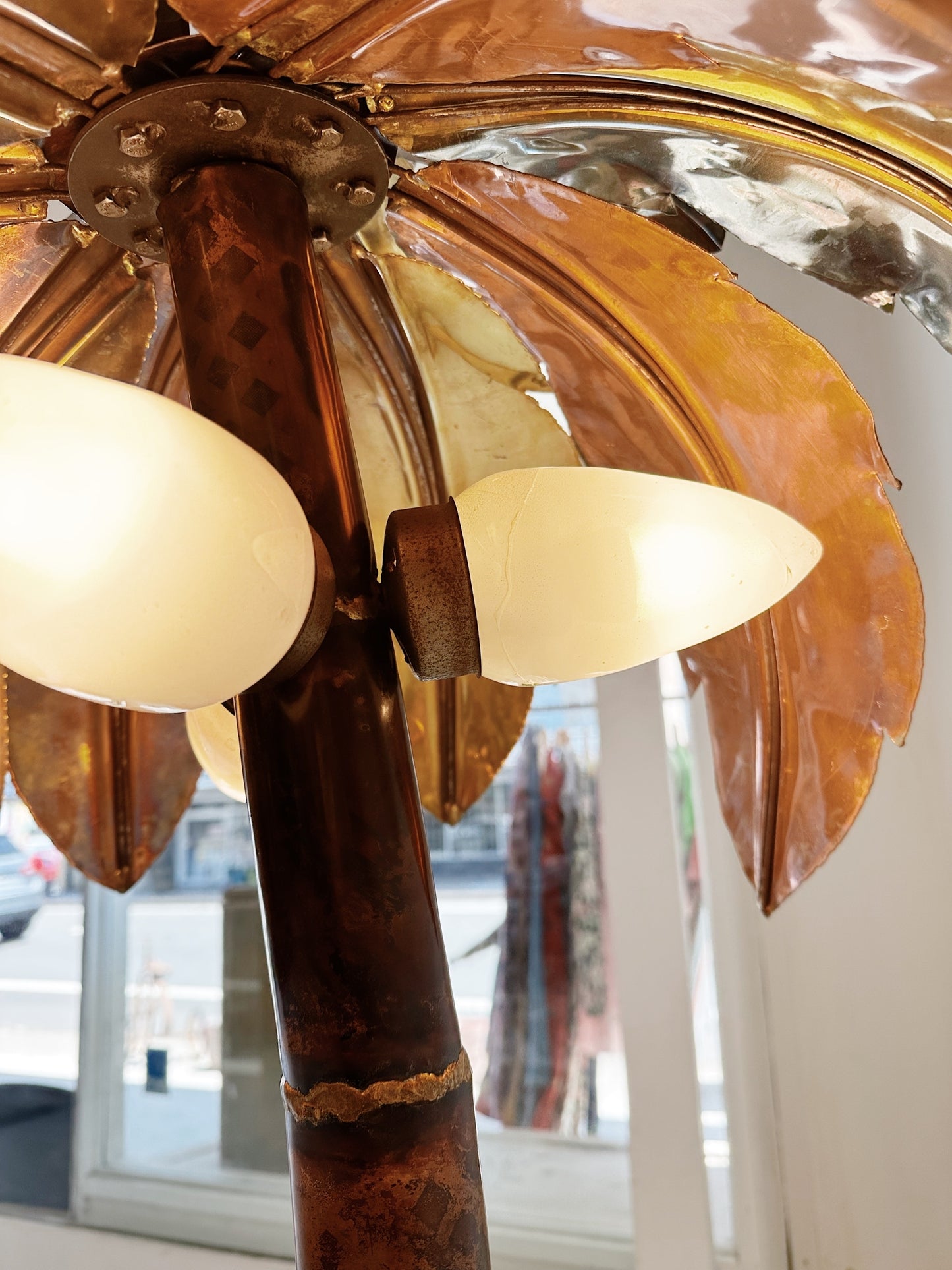 Rare 70s Vintage Italian Brass & Copper Palm Tree Floor Lamp