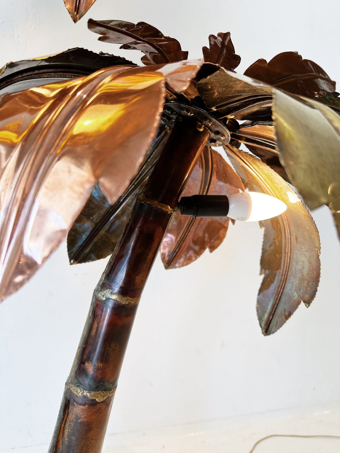 Rare 70s Vintage Italian Brass & Copper Palm Tree Floor Lamp