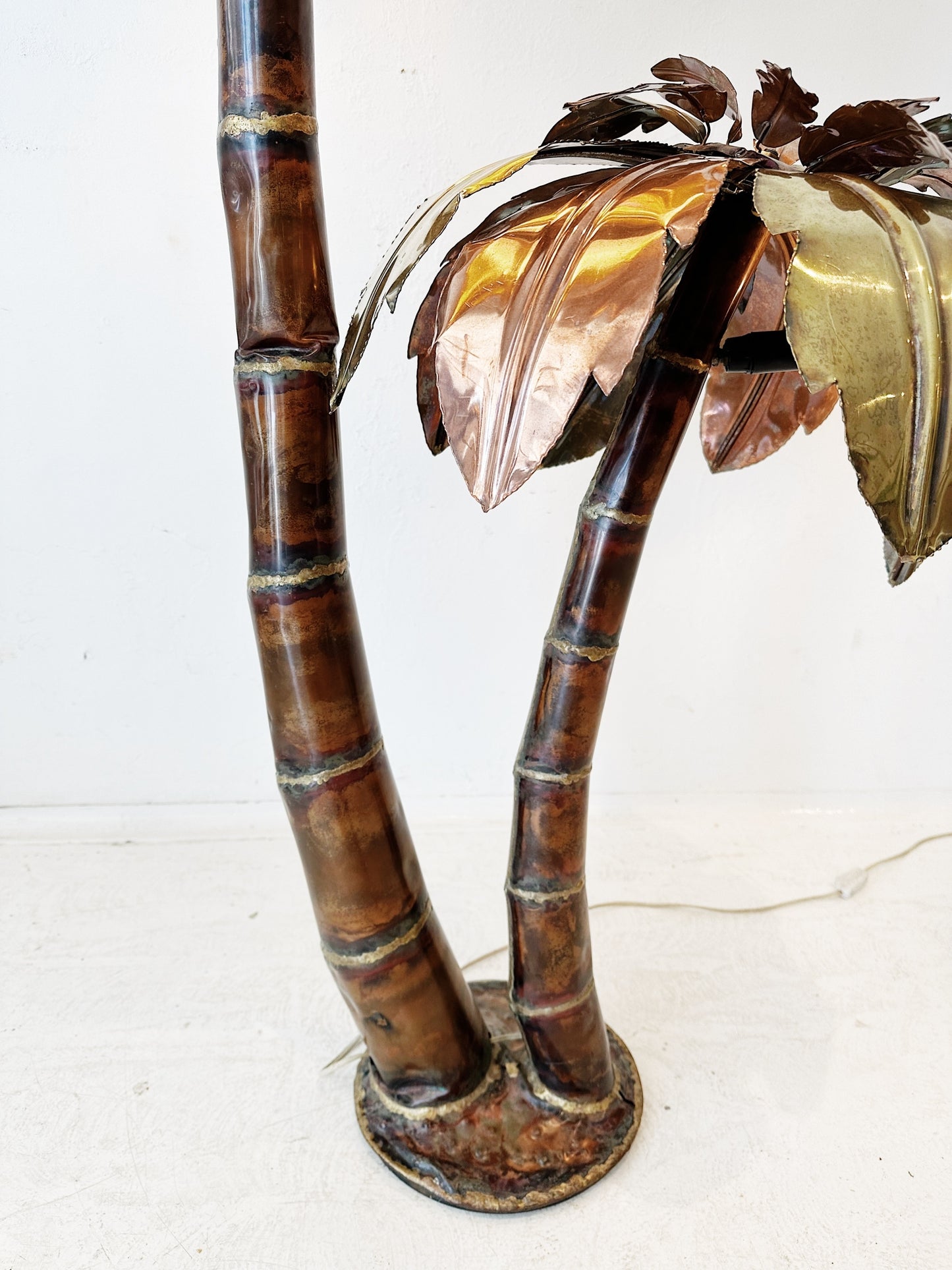Rare 70s Vintage Italian Brass & Copper Palm Tree Floor Lamp