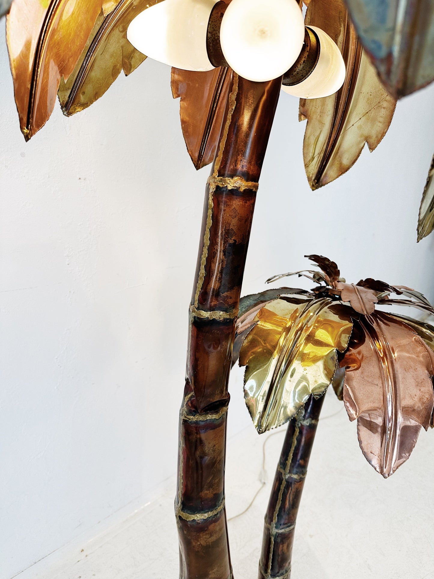 Rare 70s Vintage Italian Brass & Copper Palm Tree Floor Lamp