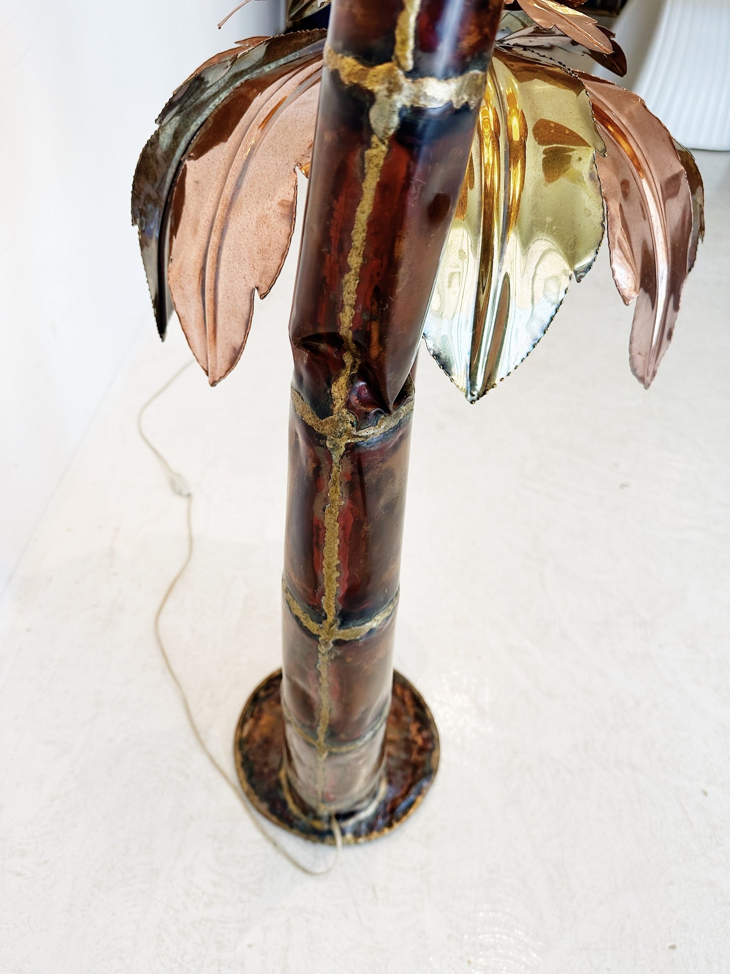 Rare 70s Vintage Italian Brass & Copper Palm Tree Floor Lamp