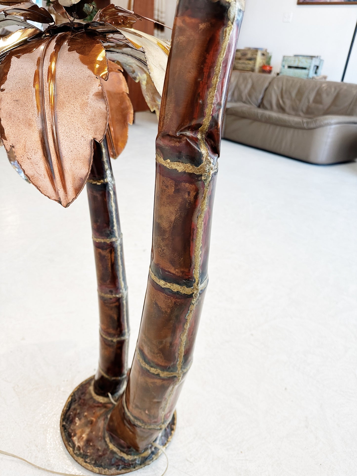 Rare 70s Vintage Italian Brass & Copper Palm Tree Floor Lamp