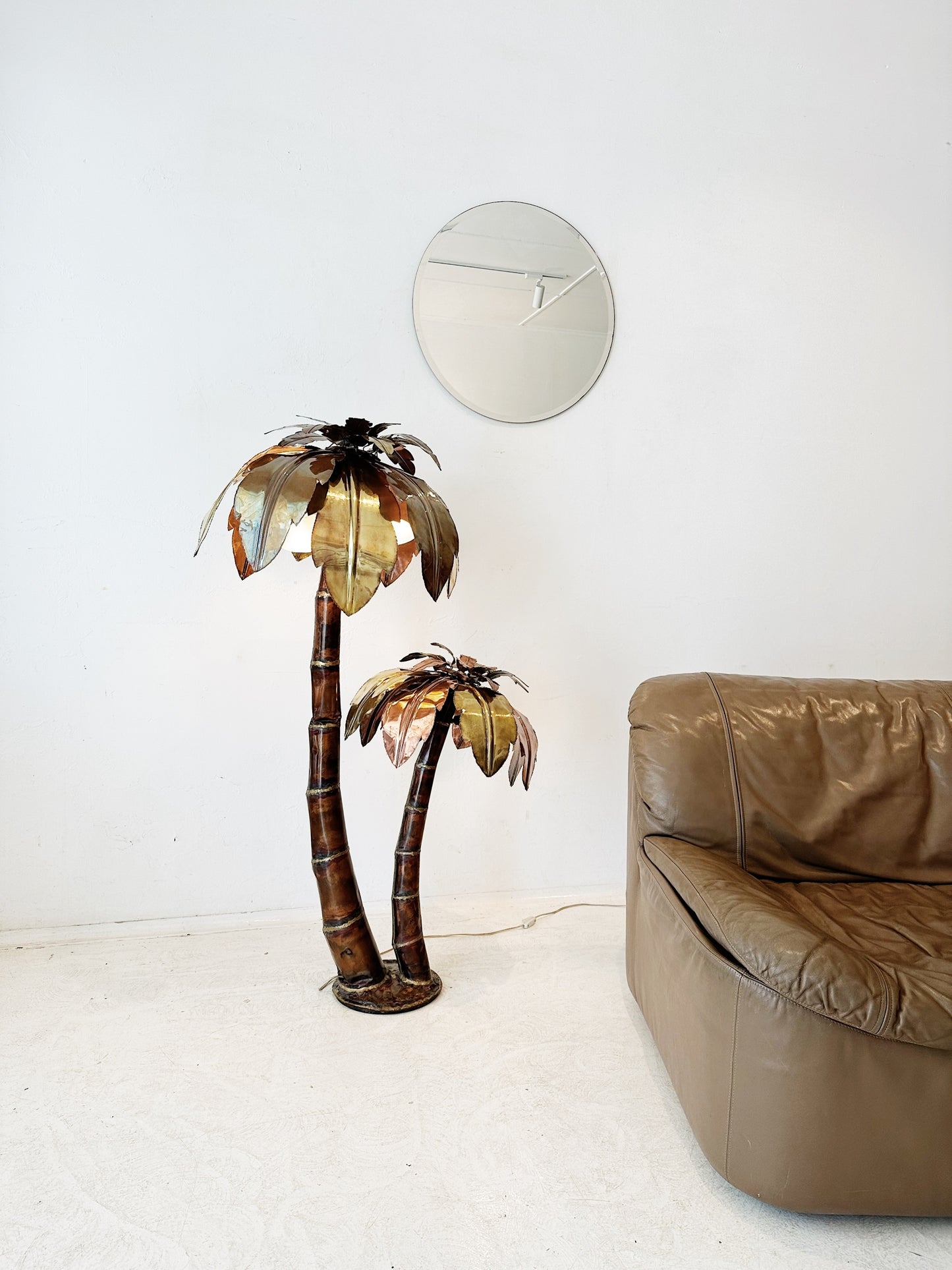 Rare 70s Vintage Italian Brass & Copper Palm Tree Floor Lamp