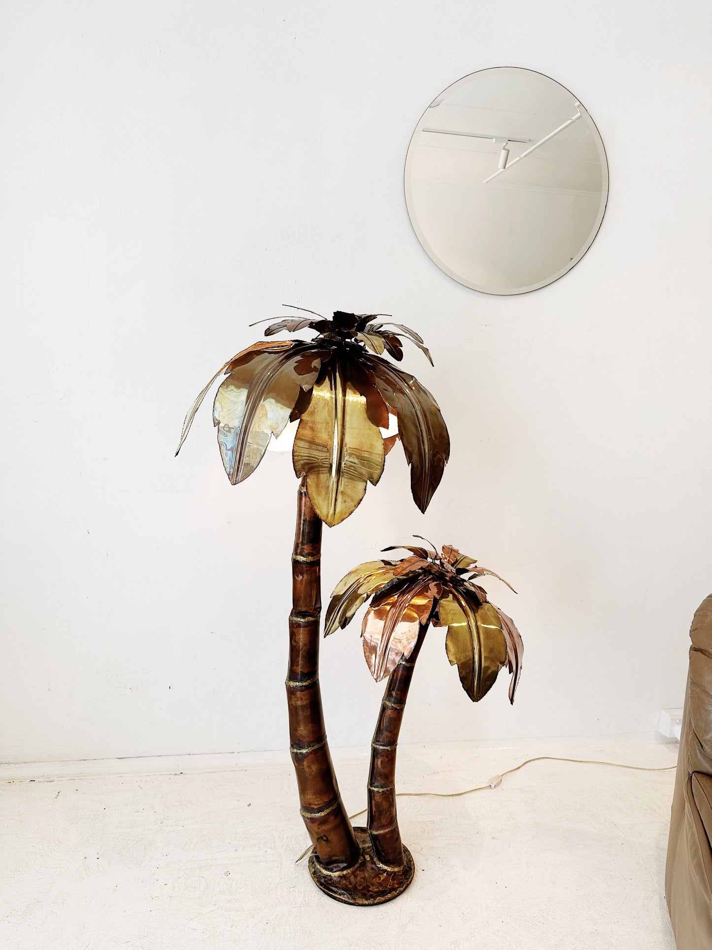 Rare 70s Vintage Italian Brass & Copper Palm Tree Floor Lamp