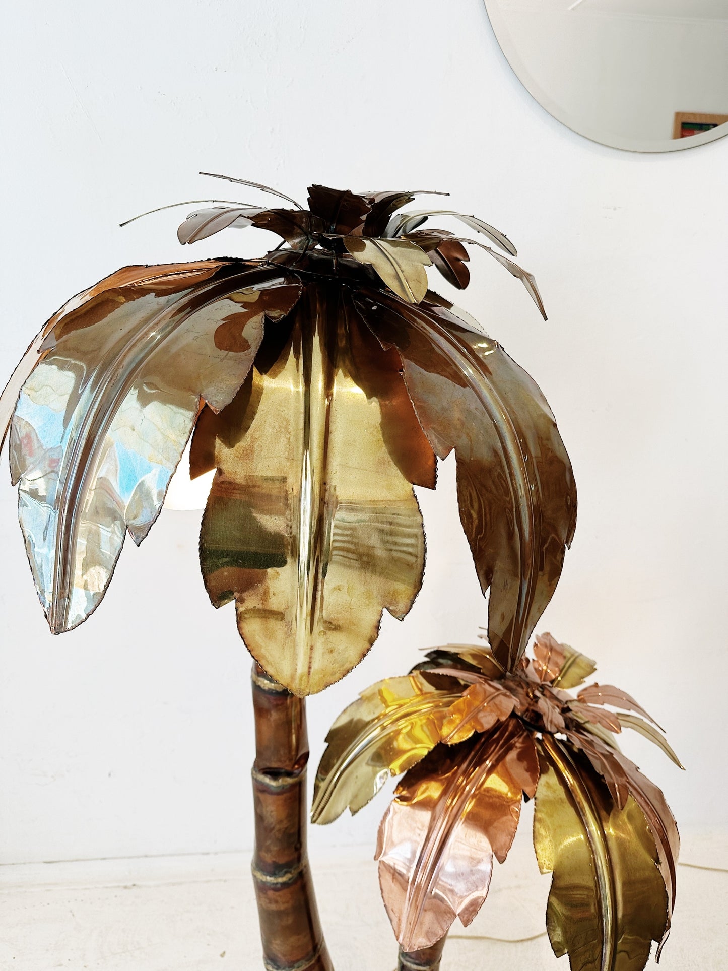 Rare 70s Vintage Italian Brass & Copper Palm Tree Floor Lamp