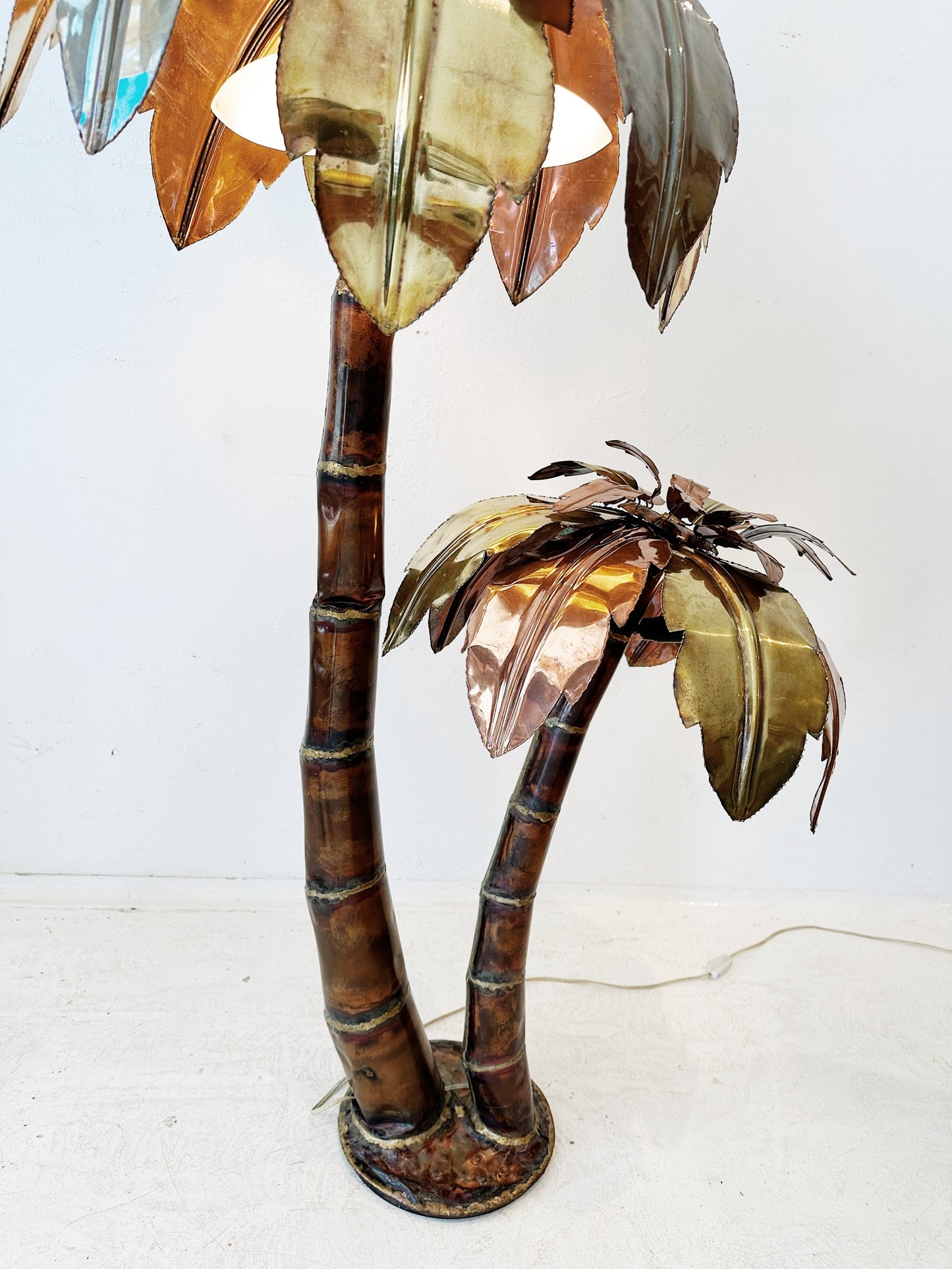 Rare 70s Vintage Italian Brass & Copper Palm Tree Floor Lamp