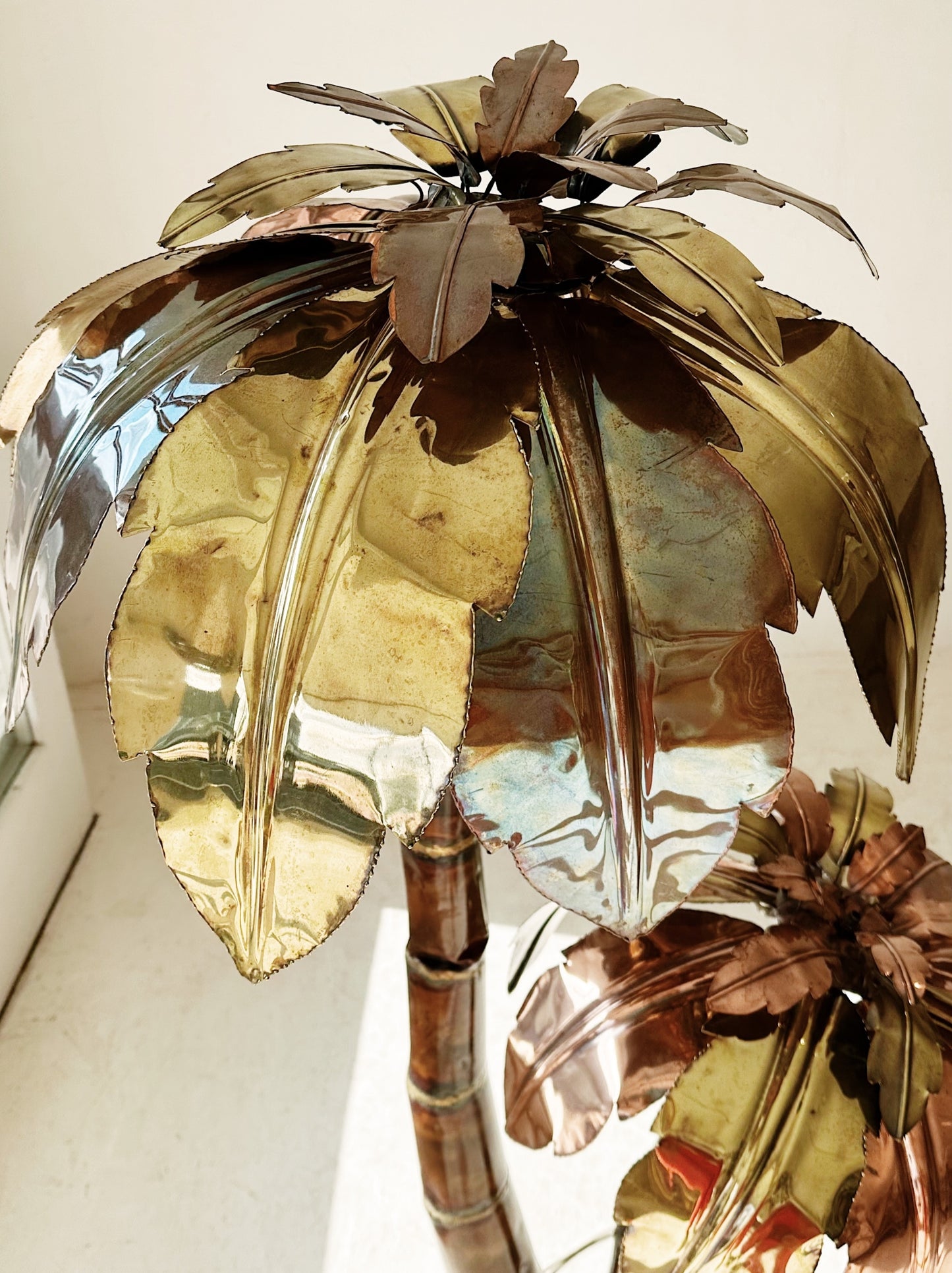 Rare 70s Vintage Italian Brass & Copper Palm Tree Floor Lamp