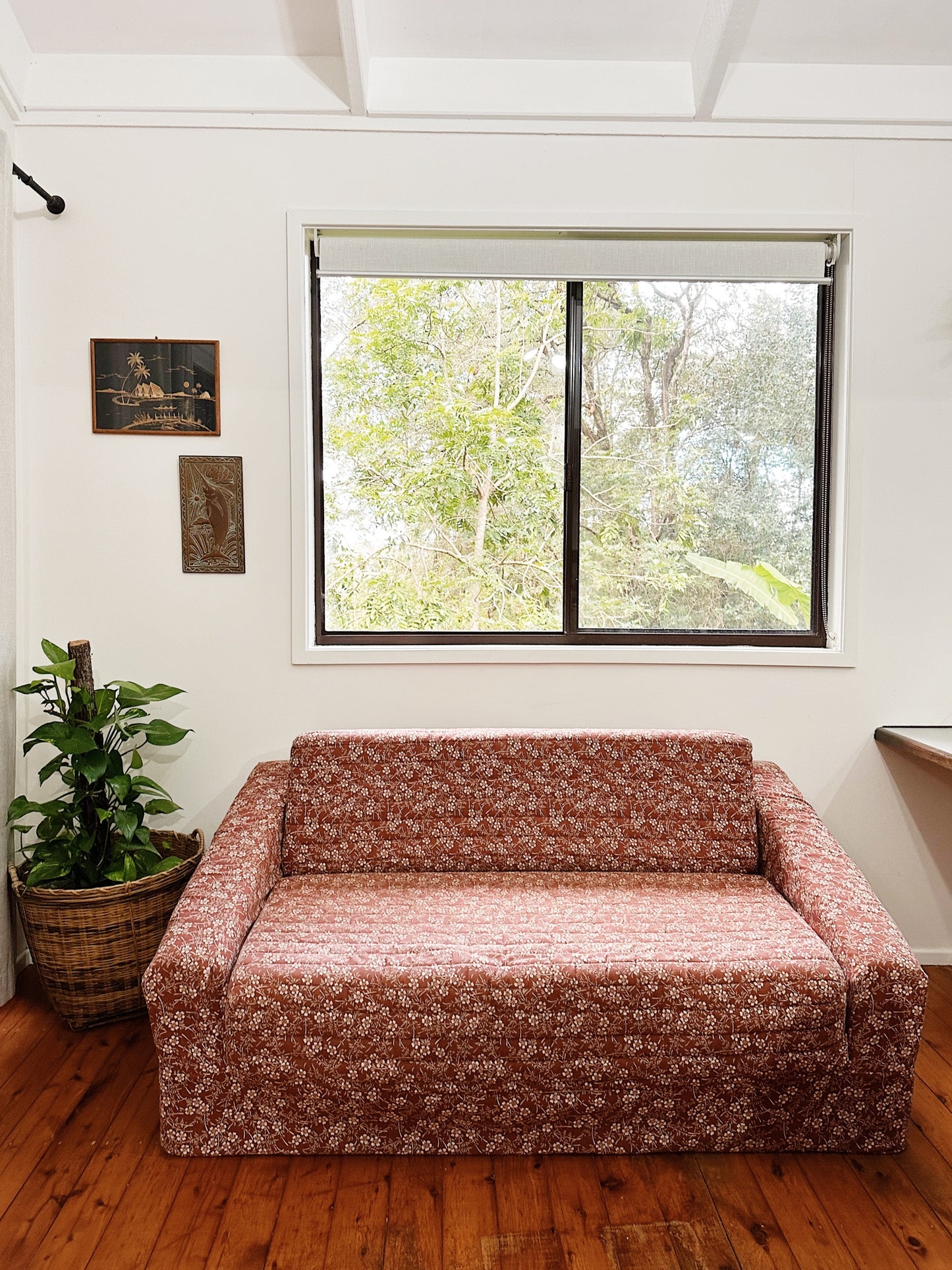 80s Vintage Quilted Floral Foam Foldout Sofa Bed