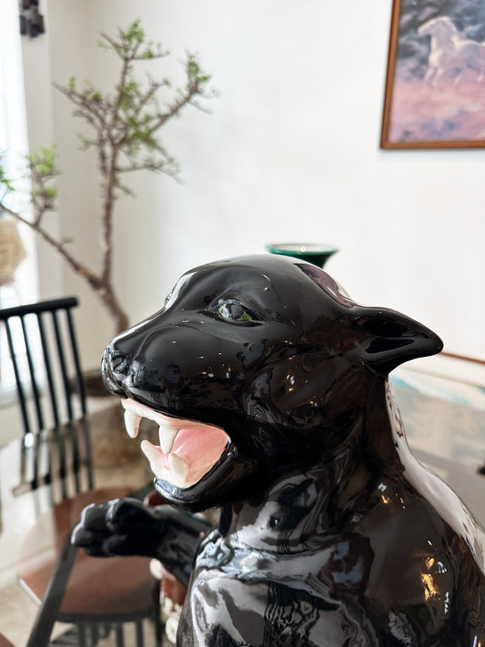 80s Vintage Italian Ceramic Black Panther Statue