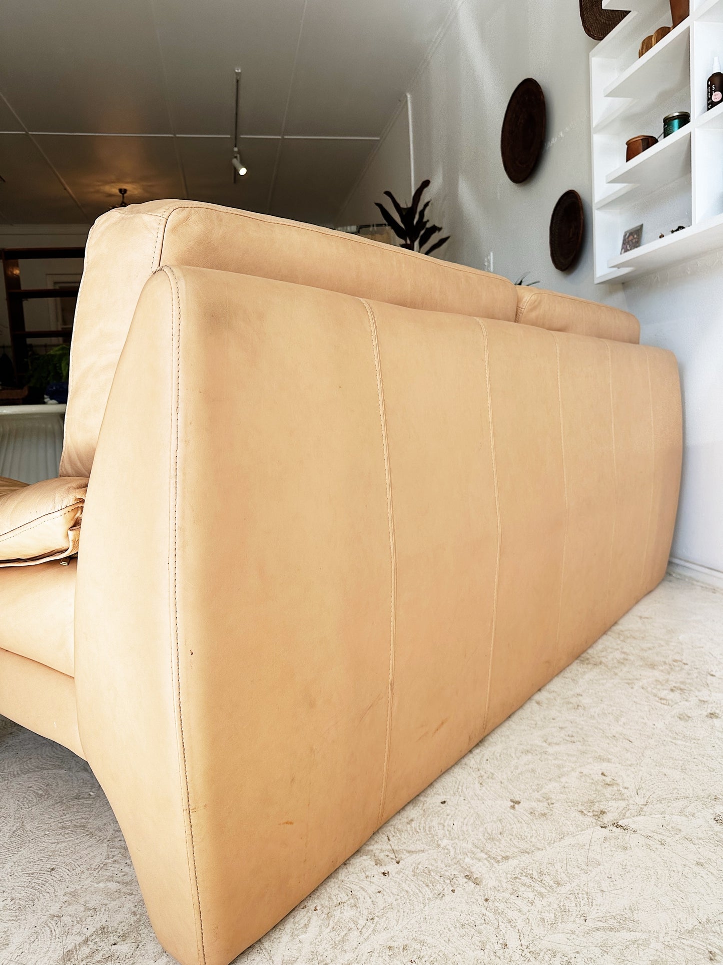 80s Vintage Postmodern Nicoletti Salotti Style Leather Sofa