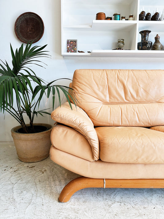 80s Vintage Postmodern Nicoletti Salotti Style Leather Sofa