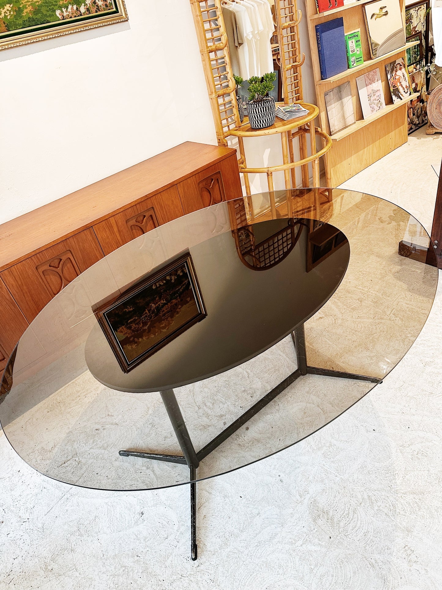 80s Vintage Ultra Furniture Smoked Glass Dining Table