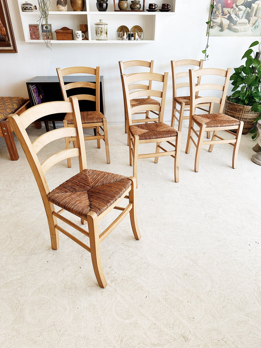 90s Vintage Beech & Rush Dining Chairs / $100 each / 6 available