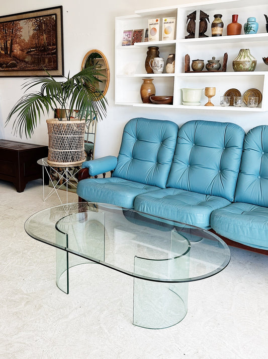 90s Vintage Italian Style Curved Glass Coffee Table