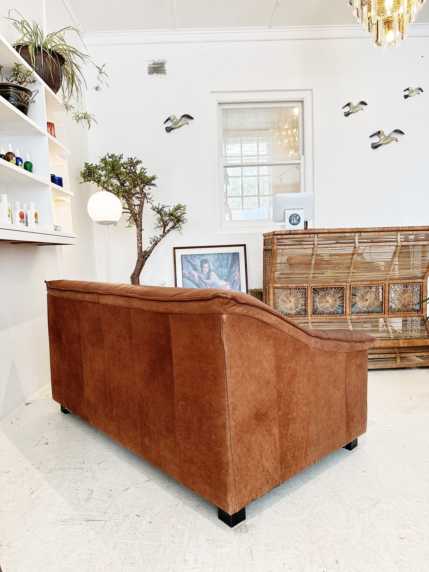 90s Vintage Leather & Suede Sofa